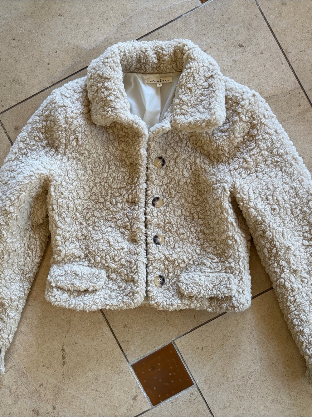 Women's Cream Sherpa Button-Up Jacket